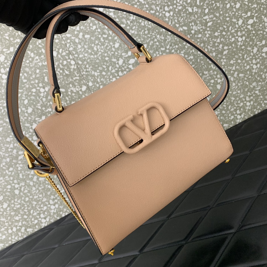 Valentino Garavani Vsling Medium Handbag in Nude Pink Grainy Calfskin 